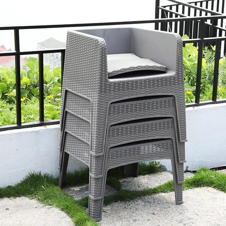 Outdoor Restaurant Cafe Villa Patio Garden Armchair Leisure Plastic cane Stackable Coffee Dining Arm Chair