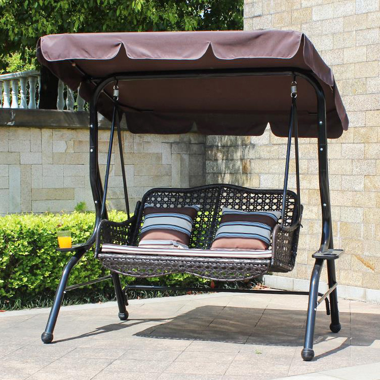 Outdoor Garden Patio Metal Frame Pe Rattan columpio Double 3 Seat Hammock Lounge Chair Swing with Canopy