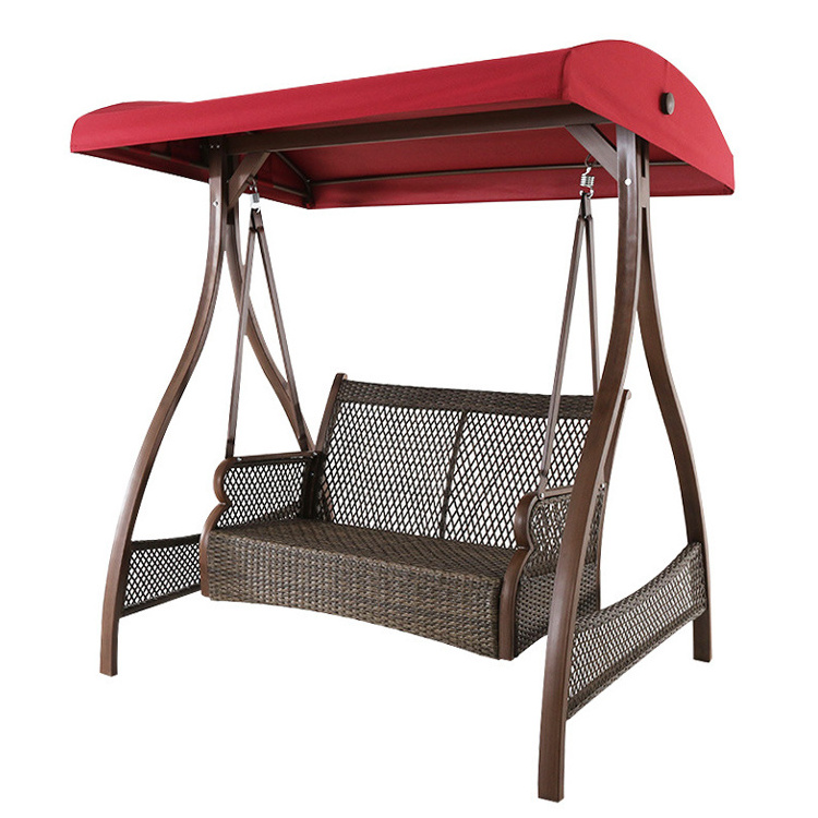 Outdoor Furniture Courtyard Beach Garden columpio Metal Frame Pe Rattan Two 3 Person Seater Hanging Swing Chair