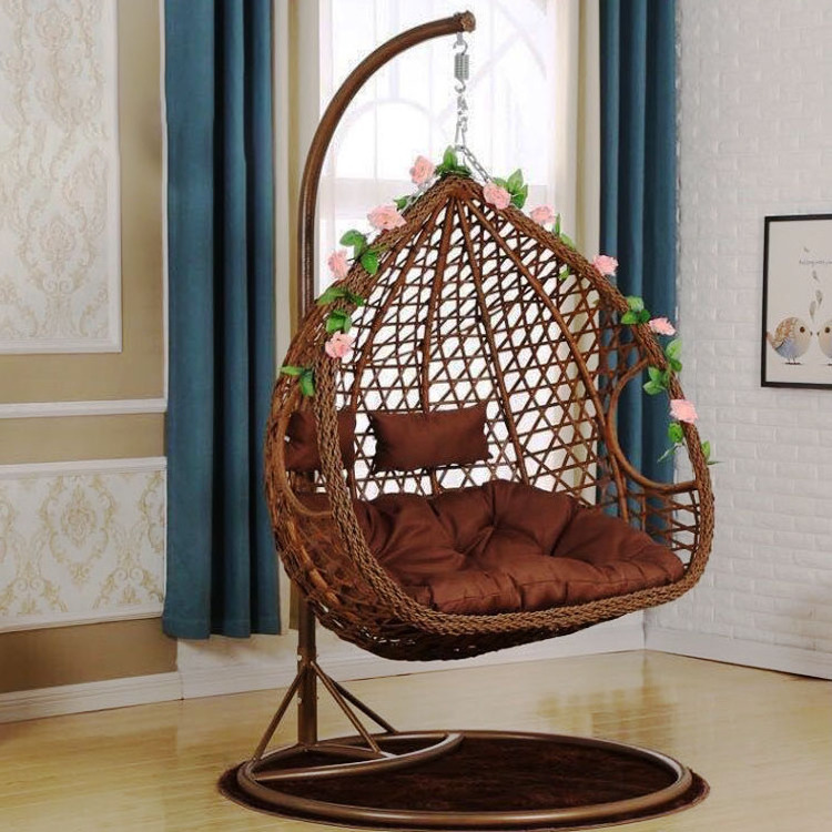 Wholesale Outdoor Balcony Courtyard Garden Patio silla colgante Pe Rattan Wicker Egg Swing Chair with Stand