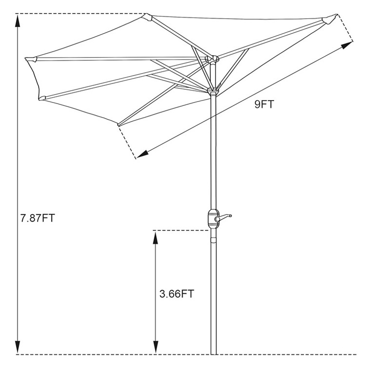 Bistro Outdoor Garden Backyard Patio Hand Crank Lift Half Round Sun Shade Umbrellas Parasol