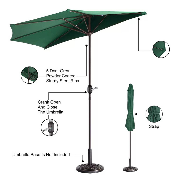 Bistro Outdoor Garden Backyard Patio Hand Crank Lift Half Round Sun Shade Umbrellas Parasol