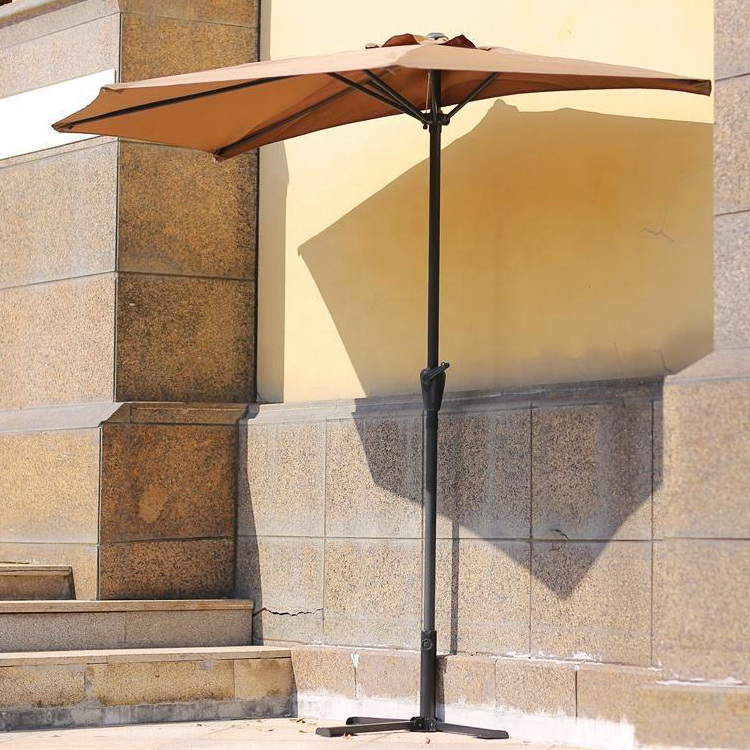 Bistro Outdoor Garden Backyard Patio Hand Crank Lift Half Round Sun Shade Umbrellas Parasol