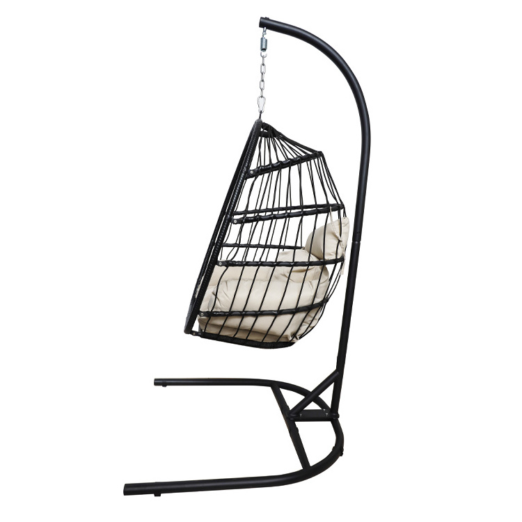 Modern Outdoor Garden Courtyard Patio Rope Pe Rattan Wicker Folding Hanging Swing Chair with Stand