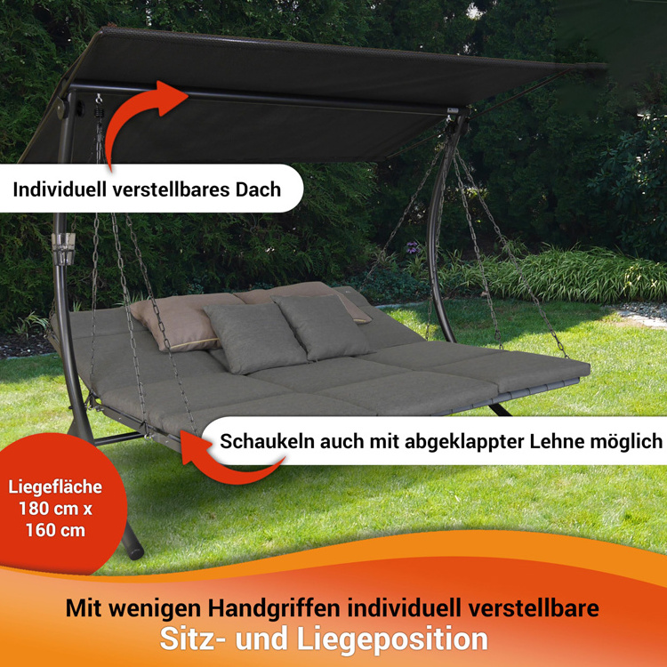 Garden Balcony Beach Pool Outdoor Multifunction 3-Seater Hammock Metal Lounge Swinging Chair with Cushion