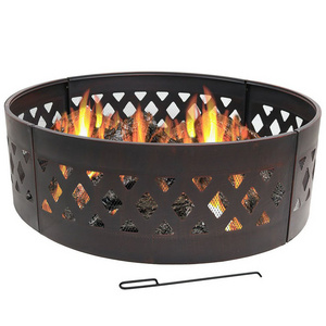 Outdoor Patio Backyard Garden Bonfire Camping 360 Degree Round Heavy Duty Portable Wood Burning Firepit Fire Pit Ring with Poker