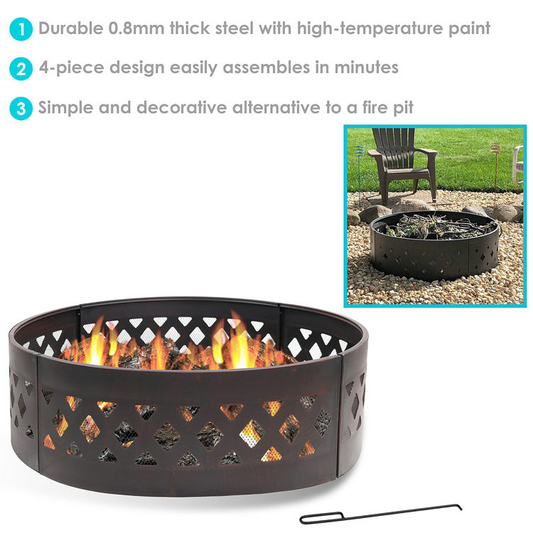 Outdoor Patio Backyard Garden Bonfire Camping 360 Degree Round Heavy Duty Portable Wood Burning Firepit Fire Pit Ring with Poker