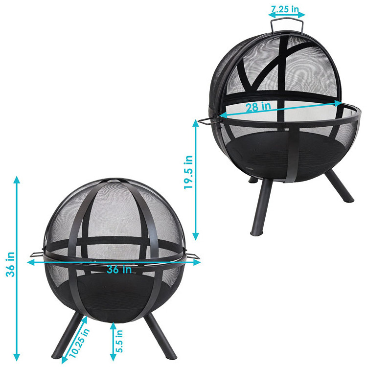 Outdoor Patio Backyard Garden Bonfire Camping Beach Steel Wood Burning Flaming Ball Firepit Charcoal Fire Pit Sphere with Poker