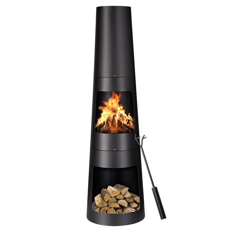 Outdoor Patio Backyard Garden Camping Rocket Wood Burning Firepit Cast Iron Charcoal Fire Pit Fireplace Chimenea with Poker