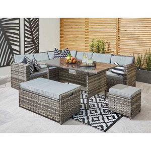 AJUNION 9 Seater Rattan Outdoor Furniture Set Sectional Corner Sofa Outdoor Garden Set with Storage Bench