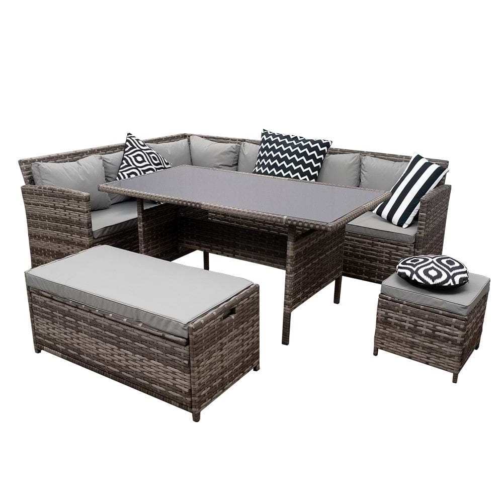 AJUNION 9 Seater Rattan Outdoor Furniture Set Sectional Corner Sofa Outdoor Garden Set with Storage Bench