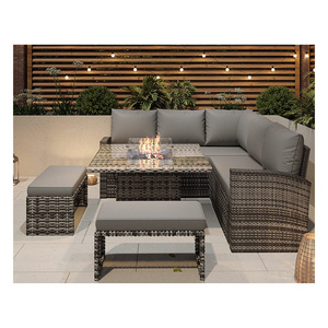 AJUNION Modern L Shape Outdoor Furniture Sofa Set Sectional Corner Lounge Patio Furniture with Fire Pit Table