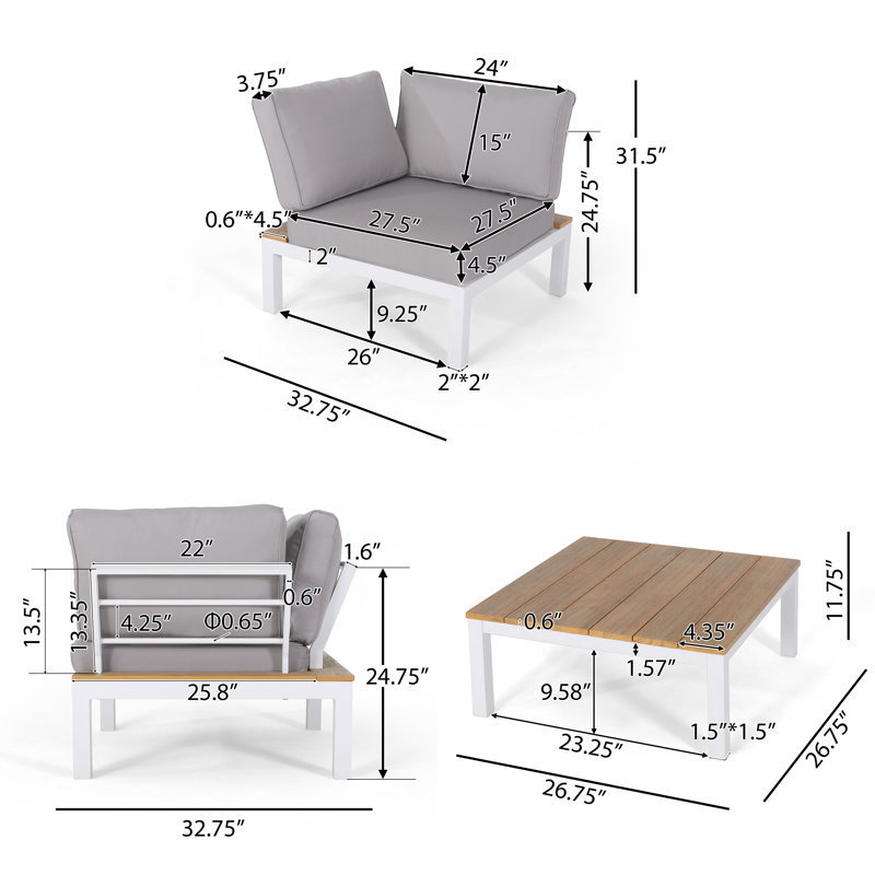 AJUNION Aluminum Garden Furniture L Shape Lounge Furniture Outdoor Sectional Sofa Set