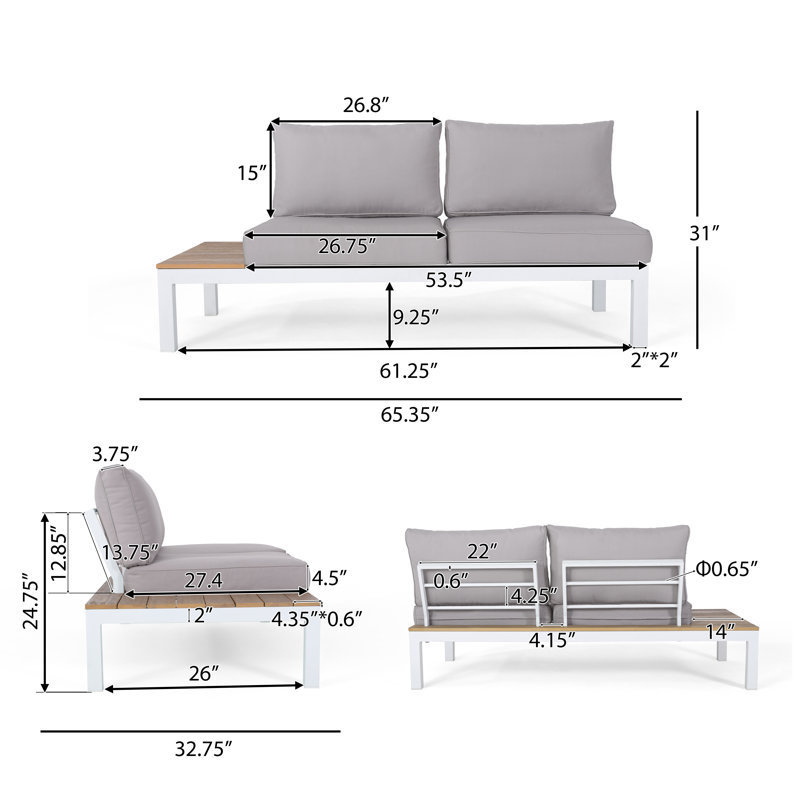 AJUNION Aluminum Garden Furniture L Shape Lounge Furniture Outdoor Sectional Sofa Set