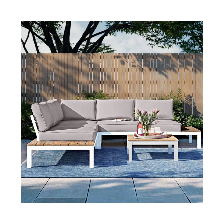 AJUNION Aluminum Garden Furniture L Shape Lounge Furniture Outdoor Sectional Sofa Set