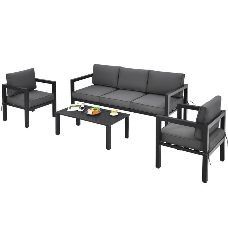 AJUNION 4 Piece Patio Furniture Seating Set Aluminum Outdoor Sectional Lounge Sofa Set