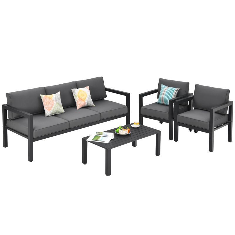 AJUNION 4 Piece Patio Furniture Seating Set Aluminum Outdoor Sectional Lounge Sofa Set