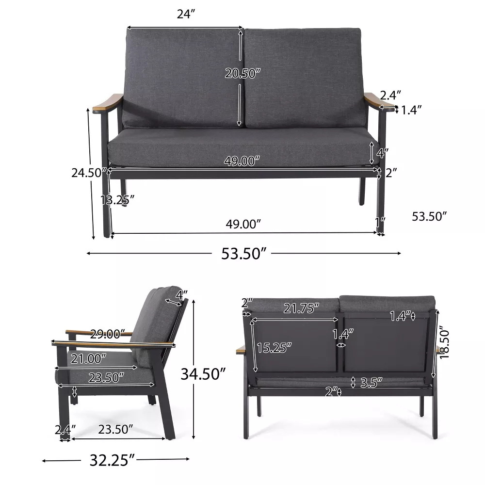 AJUNION 4 Piece Aluminum Outdoor Furniture Faux Wood Material Garden Set Sofa with Coffee Table