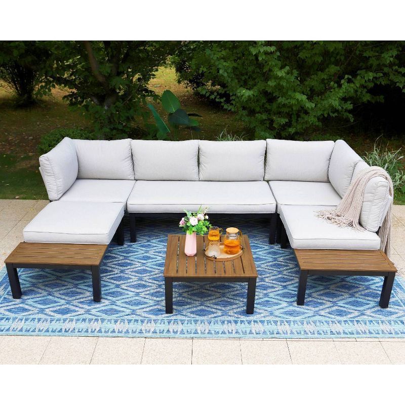 AJUNION U Shape Large Size Outdoor Furniture Sectional Sofa Aluminum Modular Lounge Outdoor Sofa Set