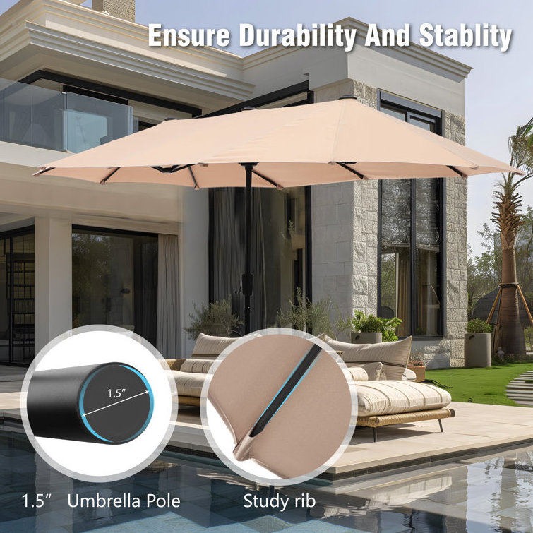 AJUNION 15ft Double Sided Patio Umbrella Rectangle Garden Parasol Sun Shade Canopy Market Umbrella