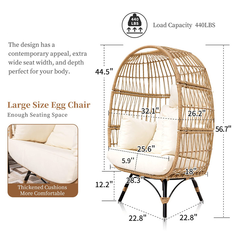 Outdoor Balcony Courtyard Garden Beach Iron Frame Wicker Rattan Woven Round Bird Nest Swing Egg Chair