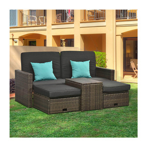 AJUNION 5 Piece Outdoor PE Rattan Furniture Adjustable Backrest Lounge Set 2 Seating Patio Set