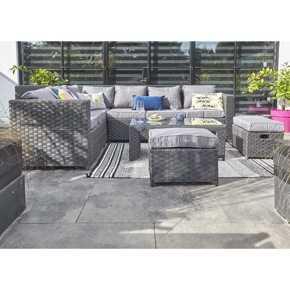 AJUNION 8 Seater Outdoor Furniture Rattan Garden Sofa Wicker Woven Corner Lounge Sofa Set for Backyard