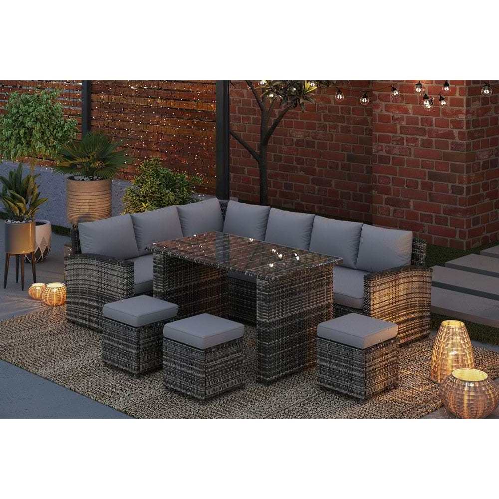 AJUNION 9 Piece Rattan Garden Dining Set Wicker Rattan Outdoor Furniture Outdoor Sofa Set