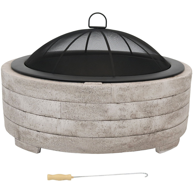 Outdoor Patio Garden Bonfire Camping Picnic Round Wood Burning Firepit Charcoal Barbecue Grill Artificial Stone Fire Pit Bowl