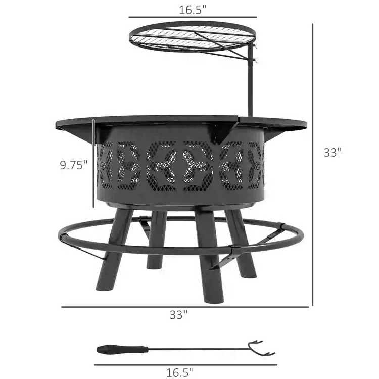 Modern Outdoor Patio Garden Camping Portable Round Steel Wood Burning Firepit Charcoal BBQ Grill Fire Pit Burner Kit