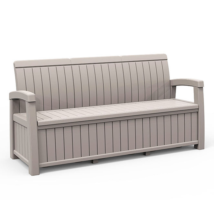 Outdoor Backyard Garden Patio Weather-Proof Armchair Plastic 3 Seater Sofa Bench with Storage Box