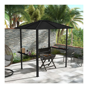 AJUNION Modern Aluminum 6x8 Hardtop BBQ Gazebo Outdoor Grill Gazebo with 2 Side Shelves