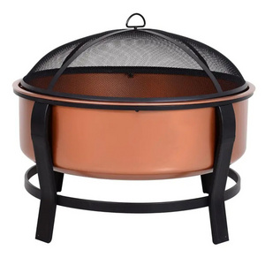 Modern Outdoor Patio Backyard Garden Bonfire Camping Portable Copper-Colored Round Metal Wood Burning Firepit Fire Pit