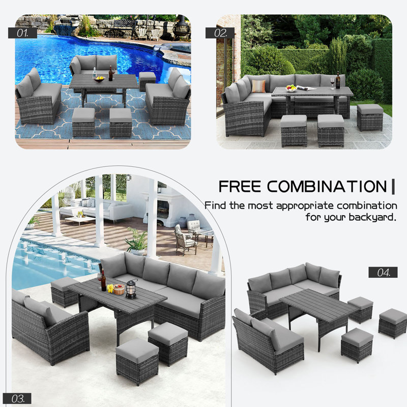 AJUNION 9 Piece Wicker Outdoor Furniture Rattan Sofa Set PE Wicker Woven Garden Set Rattan Sofa