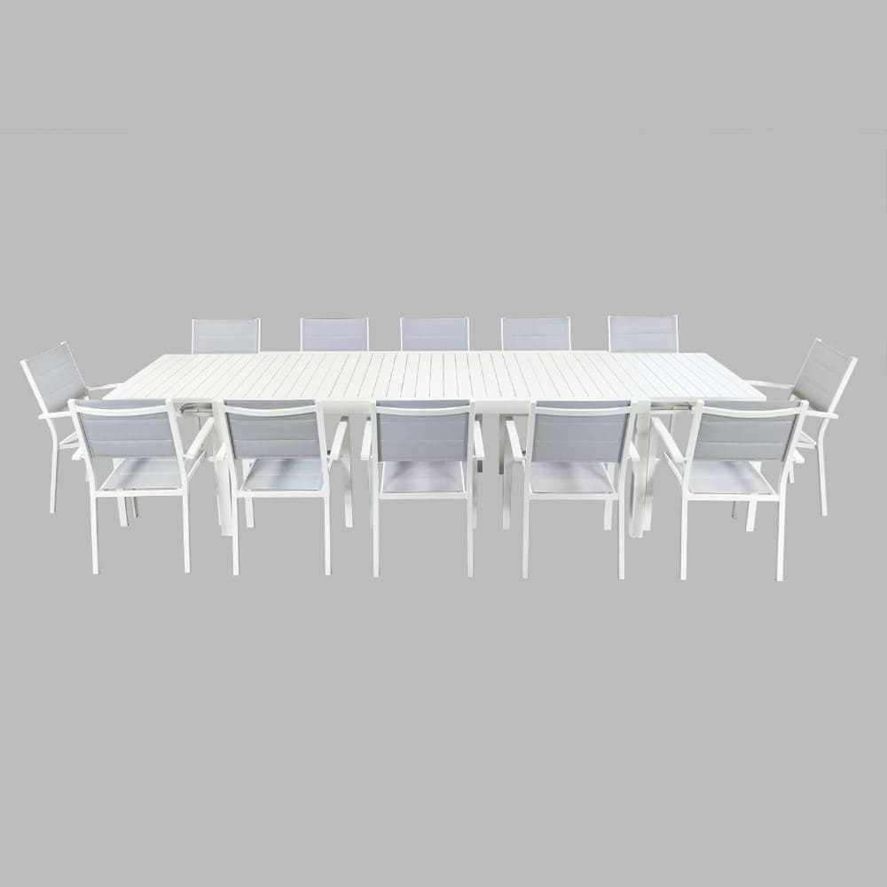 AJUNION Aluminum Outdoor Dining Set 12 Seat Armchair Extendable Dining Table White Frame Metal Patio Dining Furniture