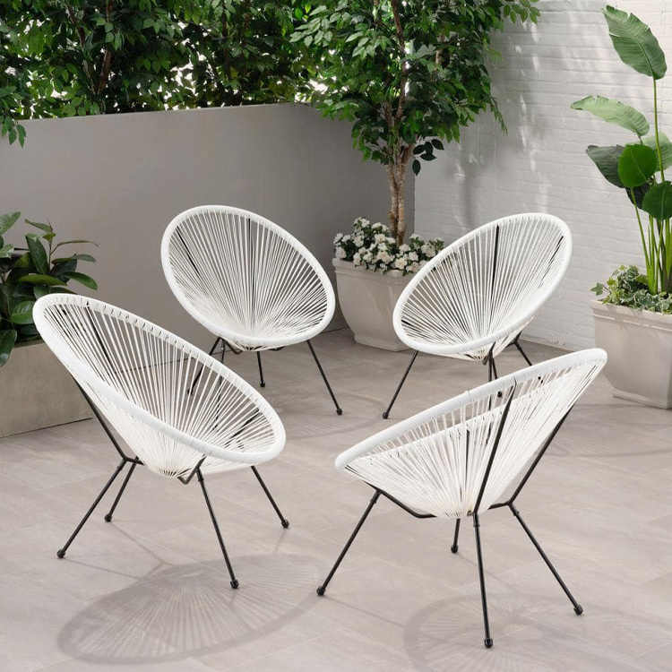 Outdoor Balcony Patio Lawn Leisure iron Metal Frame plastic Rattan Wicker Woven Acapulco Chair