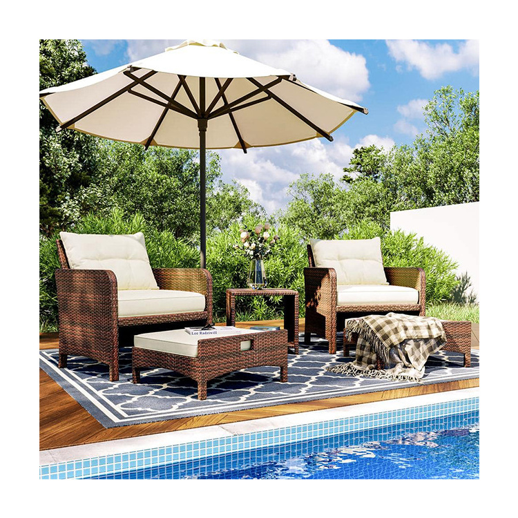 AJUNION 5 Piece PE Wicker Patio Furniture Set Rattan Outdoor Patio Chairs with Ottomans