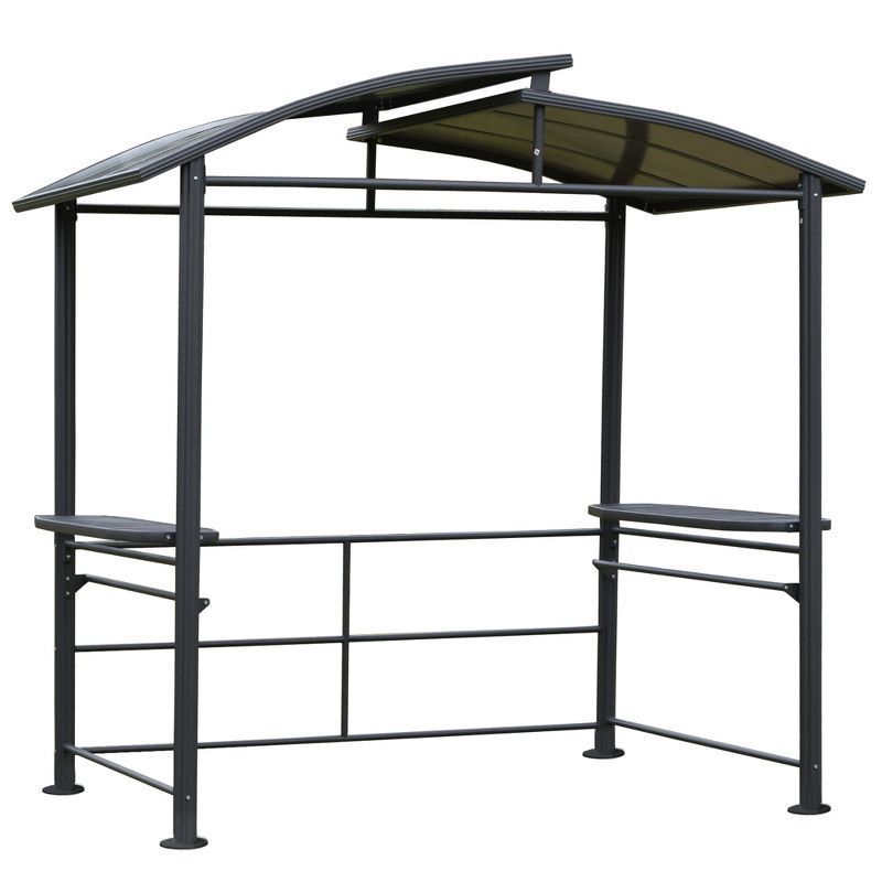 AJUNION 8x5ft Outdoor BBQ Gazebo Interlaced Vented Polycarbonate Roof Grill Gazebo Shelter with Side Shelves