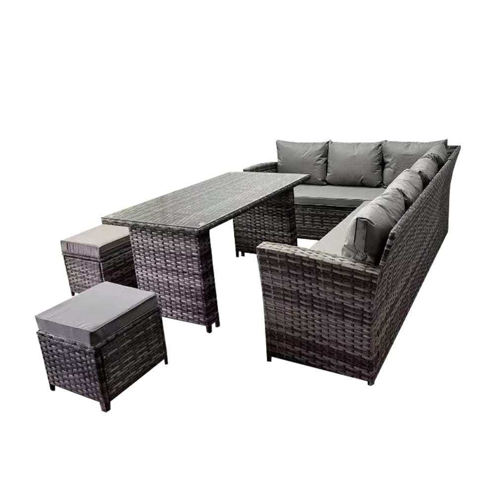 AJUNION 9 Piece Rattan Garden Dining Set Wicker Rattan Outdoor Furniture Outdoor Sofa Set