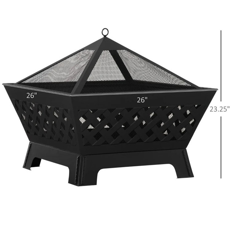 Modern Outdoor Patio Backyard Garden Bonfire Camping Square Metal Wood Burning Firepit Bowl Fire Pit with Cover