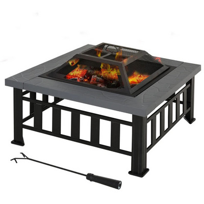 Outdoor Backyard Patio Garden Bonfire Camping Square Wood Burning Firepit Charcoal BBQ Grill Fire Pit Burner Kit with Cover