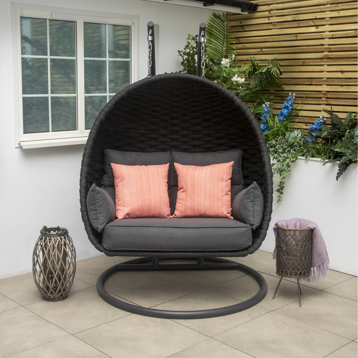 AJUNION Deluxe Outdoor Furniture Rope Hanging Swing Egg Chair Double Seat Swing Egg Chairs