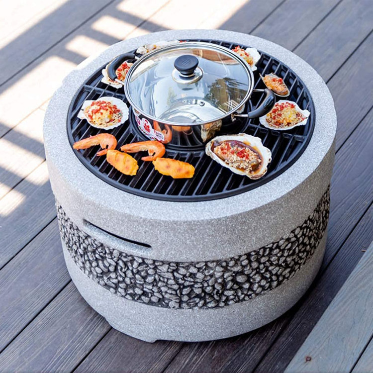 Outdoor Backyard Patio Garden Bonfire Camping Round Wood Burning Firepit Charcoal Barbecue Grill Table Artificial Stone Fire Pit