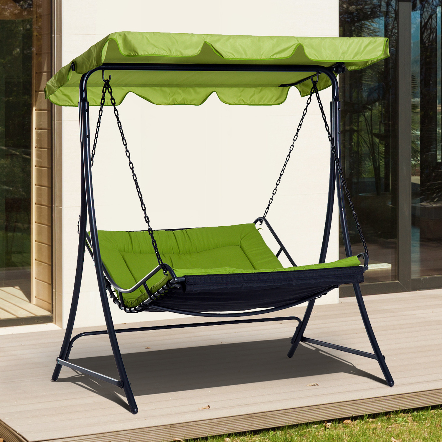 AJUNION Outdoor Swing Canopy Hammock 3 Seater Patio Swing Chair with Adjustable Canopy