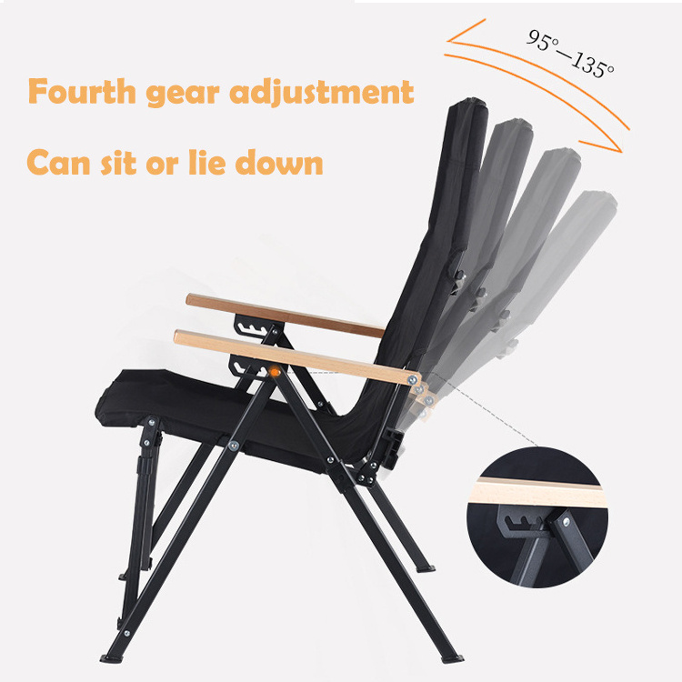 Folding Lightweight Metal 4-Position Adjustable Backrest Fishing Hiking Camping Folding Chair with Armrest