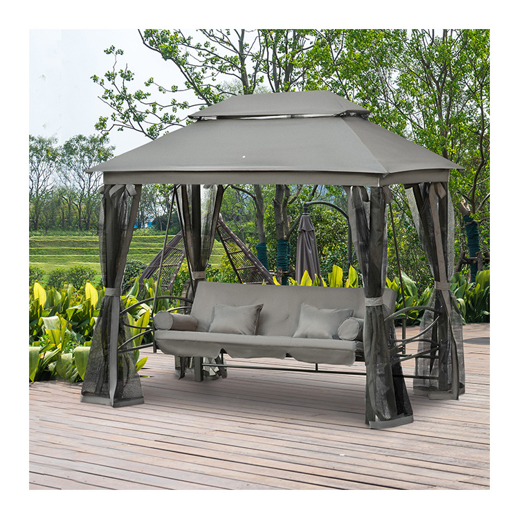 AJUNION Outdoor Patio Daybed 3 in 1 Canopy Gazebo Swing Chair Garden Hammock with Mesh Mosquito Net