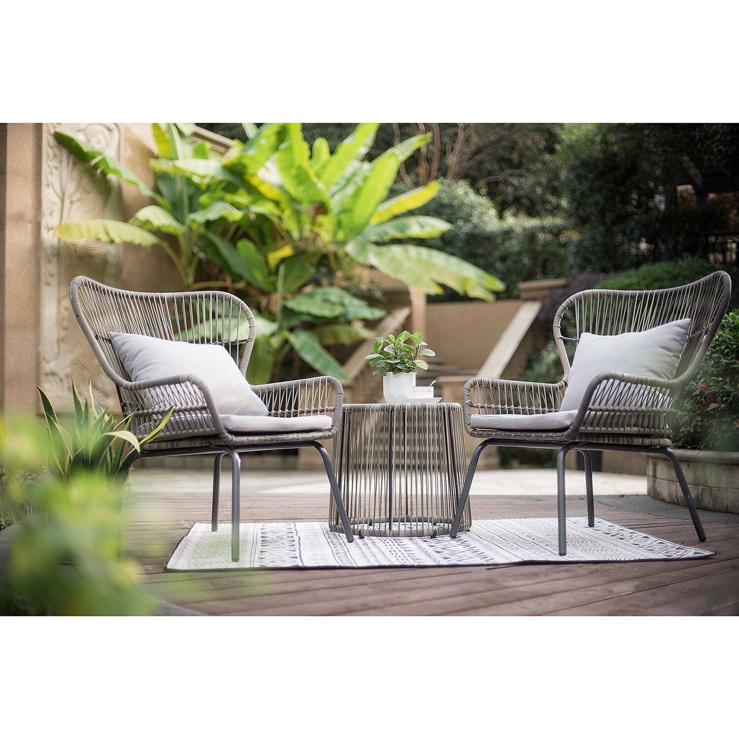 AJUNION 2 Seating Patio Furniture Wicker Rattan Chair Rattan Bistro Set for Poolside Backyard