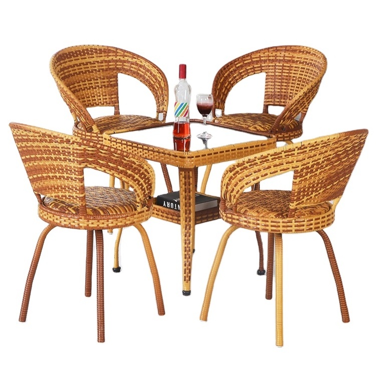 Outdoor Cafe Patio Garden Balcony Stackable Armchair Leisure Woven PE Rattan Wicker Coffee Table and Chair Set