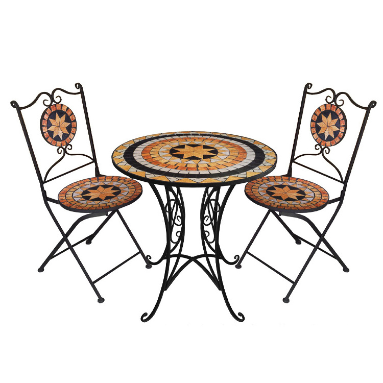 Nordic Antique Outdoor Balcony Patio Garden Bistro Metal Iron Mosaic  2 Seater Table and Chair