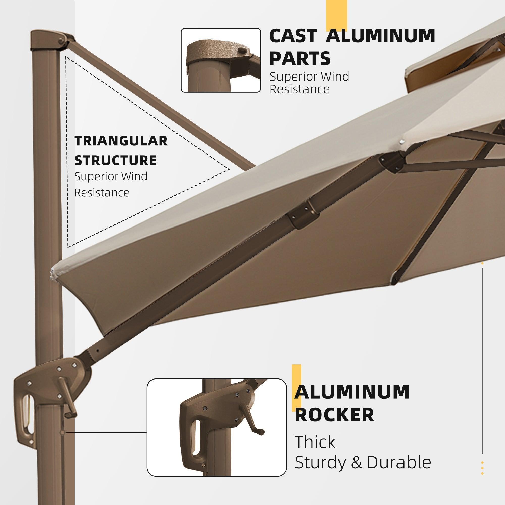 AJUNION 3M Roma Round Aluminium Double roof Umbrella Deluxe Patio Commercial Umbrella with LED Light